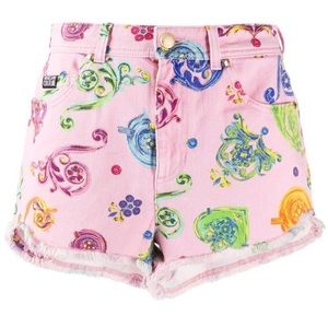 Versace Jeans Couture Baroque Jewels Print denim pink shorts size 27